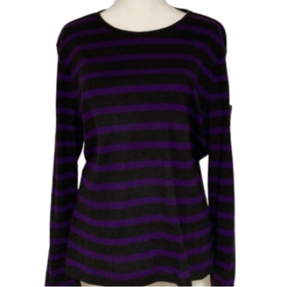 EUC Vintage Lauren Ralph Lauren Black & Purple Striped Blouse Size XL - Picture 1 of 9